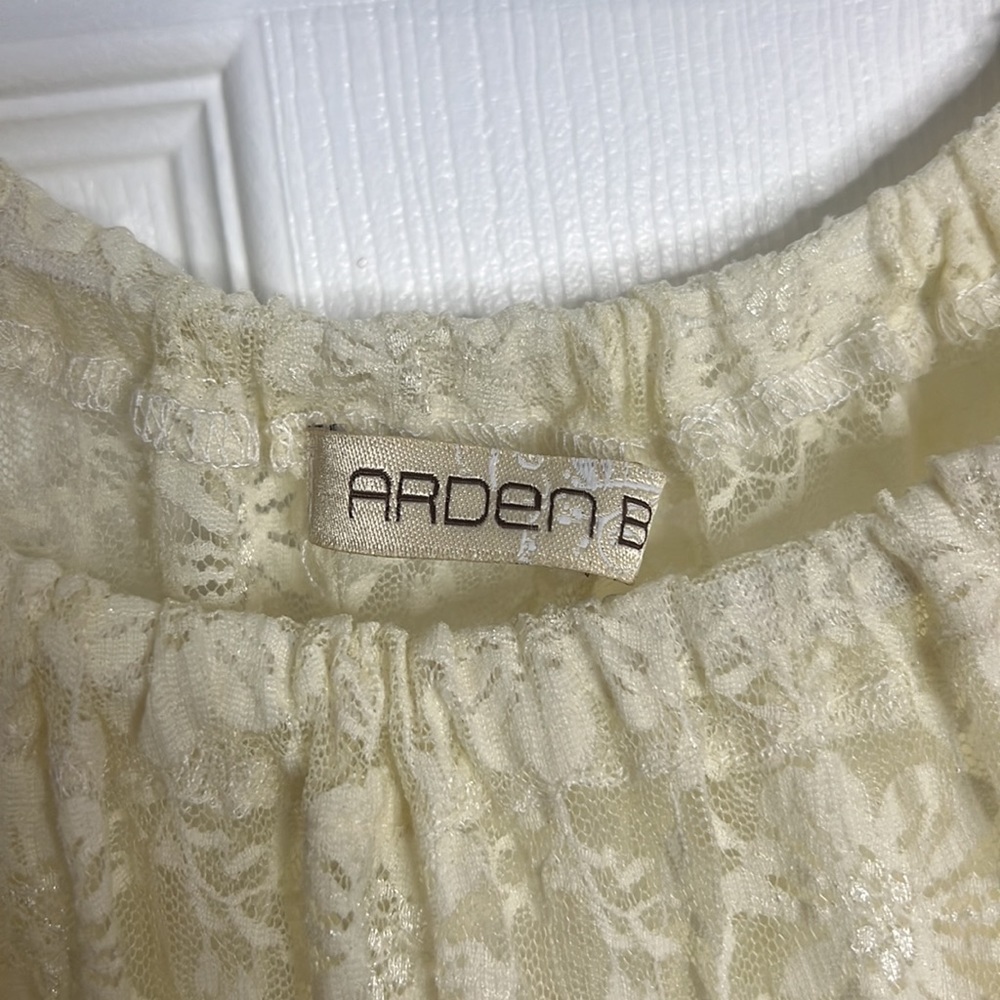 Cream Lace Peasant Blouse Sheer Boho Romantic Cottagecore Top M Arden B - Picture 2 of 6